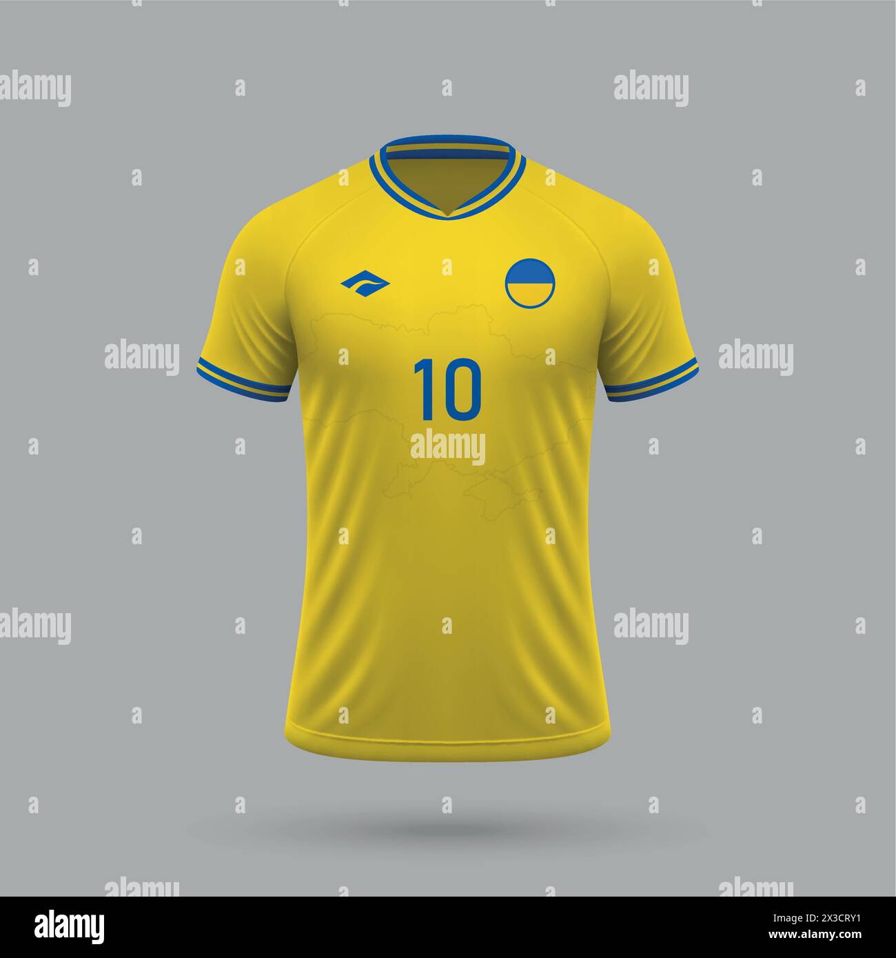 3D realistisches Fußballtrikot Ukraine Nationalmannschaft, Trikot Vorlage für Fußballtrikot 2024 Stock Vektor