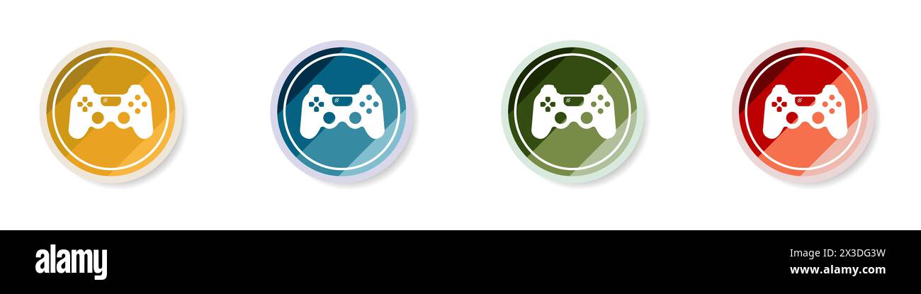 Der Gamecontroller ist weiß. Set mit eleganten runden Konsolensymbolen. Farbe Logo Spiele Vektor. Vektorabbildung. Stock Vektor