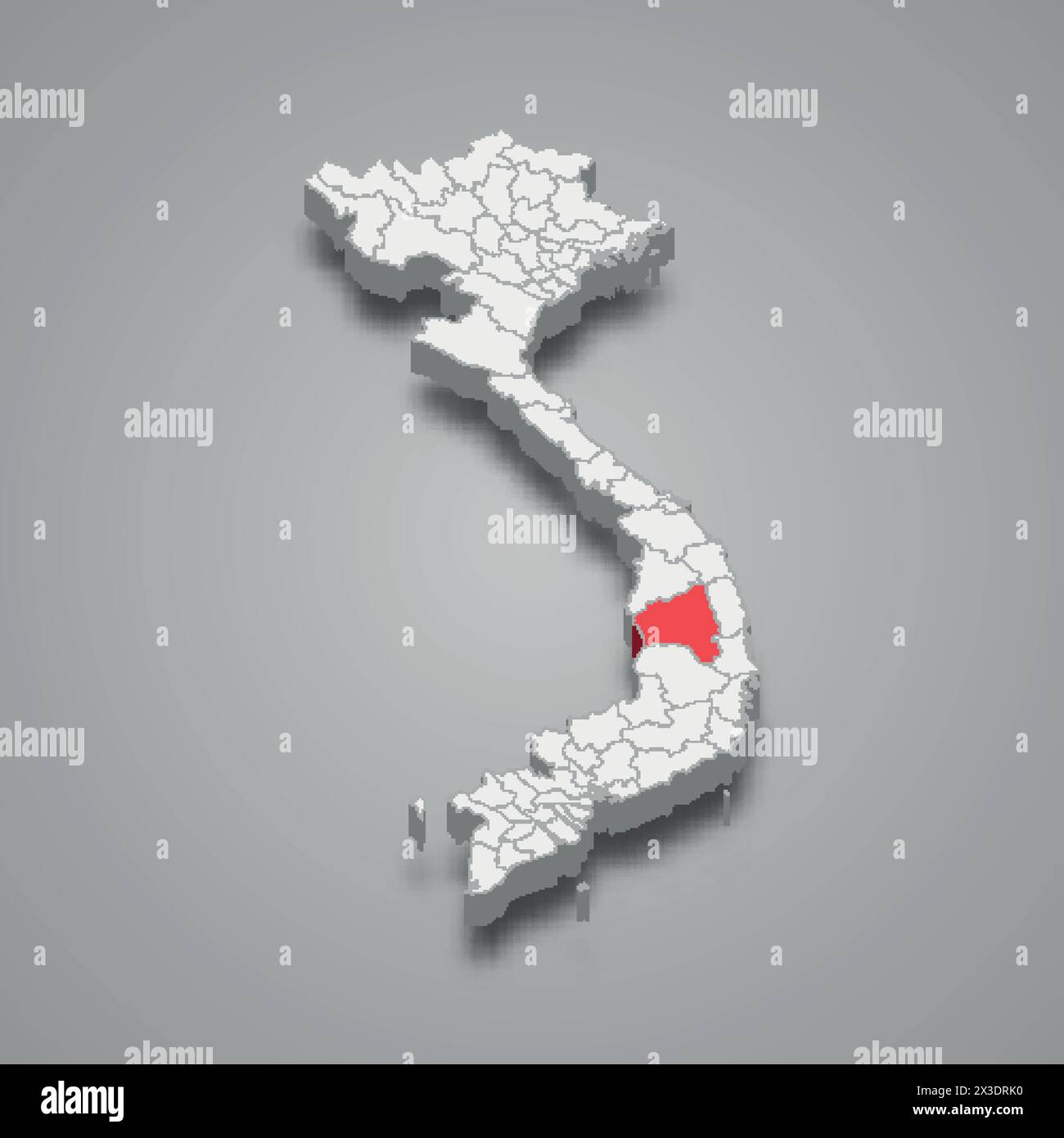 Gia Lai Region rot auf einer grauen Vietnam 3D Karte hervorgehoben Stock Vektor