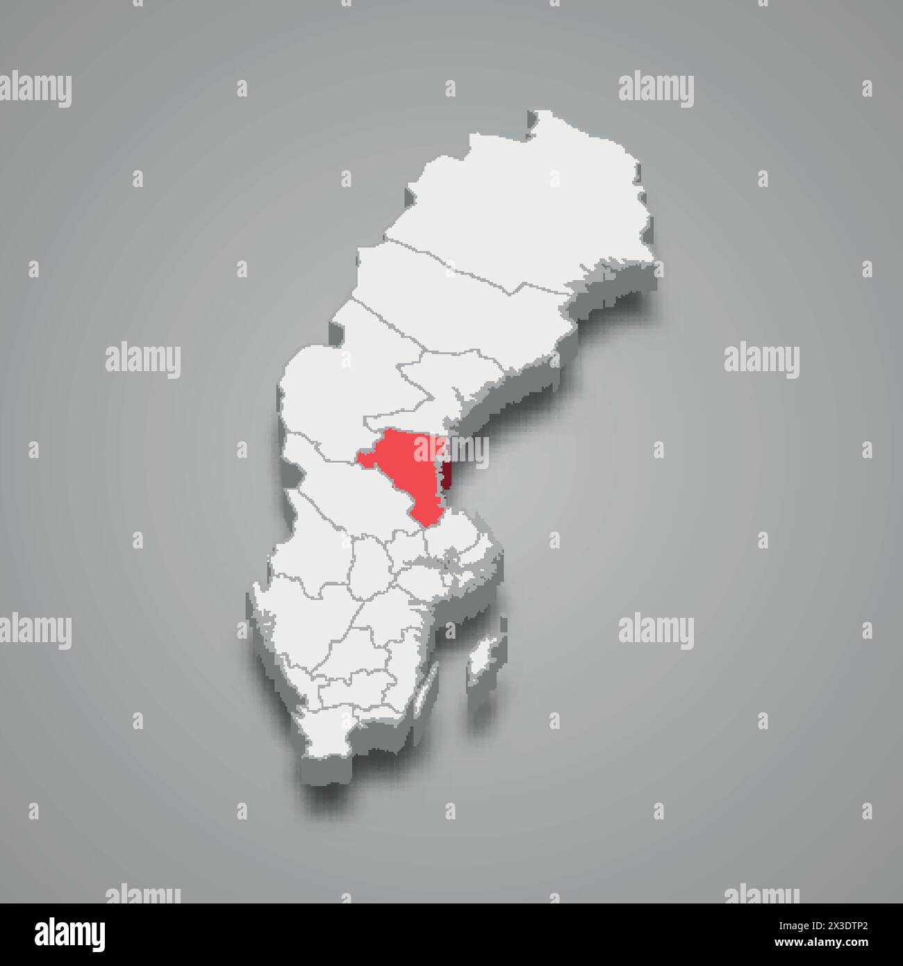 Landkreis Gävleborg auf einer grauen 3D-Karte in Schweden rot hervorgehoben Stock Vektor
