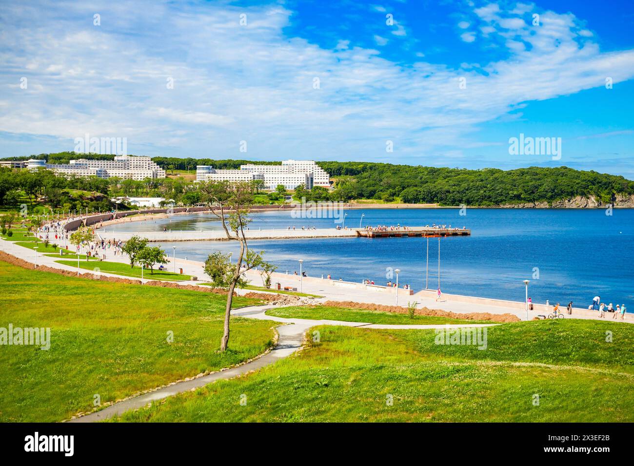 Russky Insel Antenne Panoramablick. Russky Island ist eine Insel aus Wladiwostok in Primorski Krai, Russland in der Peter der Große Golf, Meer von Japan. Stockfoto