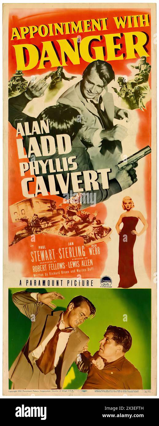 Termin mit Gefahr - Oldtimer-amerikanisches Filmposter Stockfoto