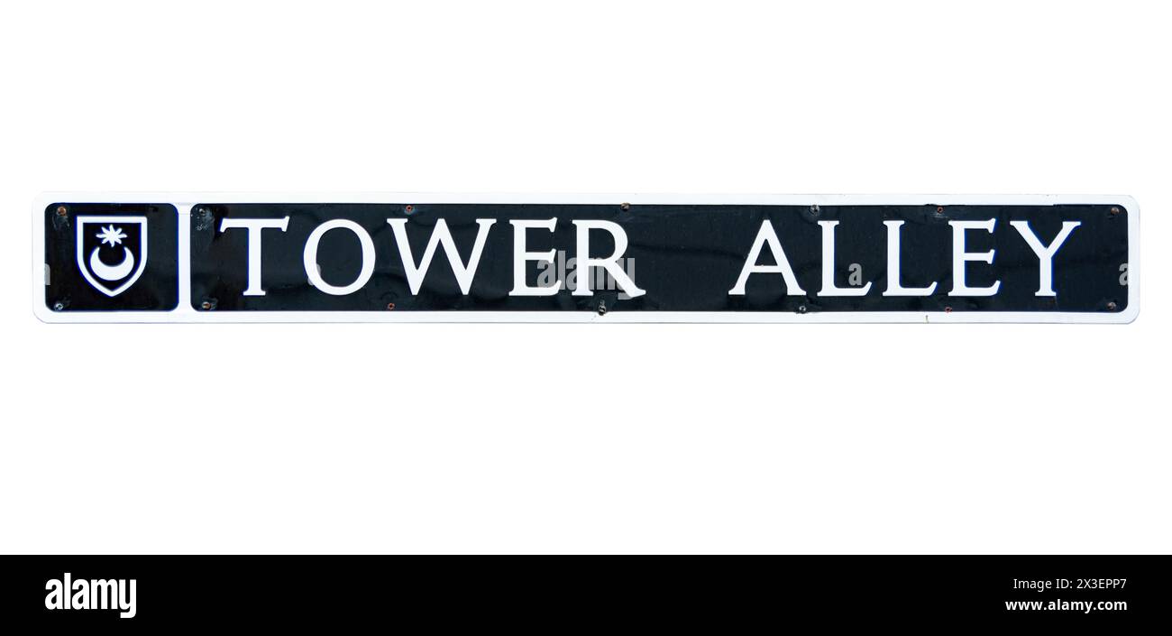 Tower Alley - Straße / Straßenname - Ausgeschnitten. Stockfoto