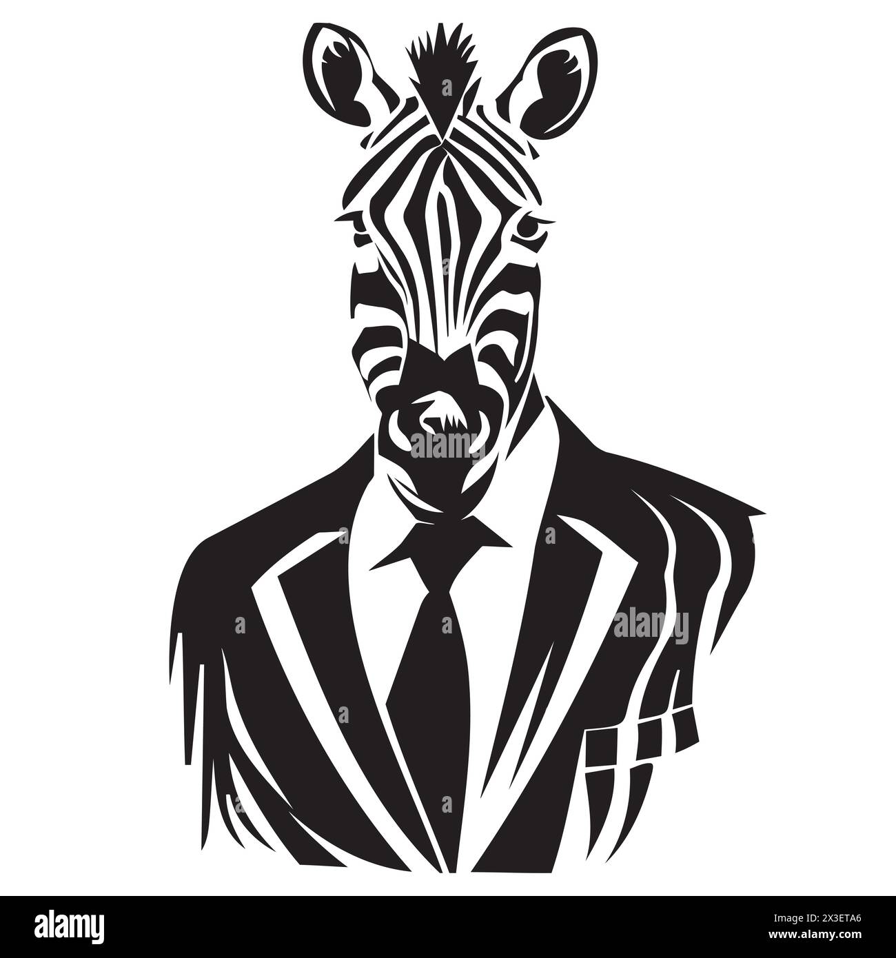 Ein Zebra in Anzug und Krawatte mit Strichgrafik und Schablonendetails Stock Vektor