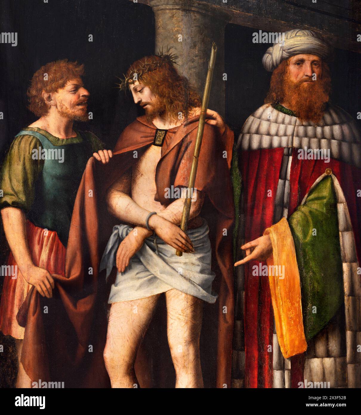 MAILAND, ITALIEN - 7. MÄRZ 2024: Das Renaissancegemälde von Ecce Homo - Cappella della Passione in der Kirche San Giorgio in Palazo von Bernardino Luini Stockfoto