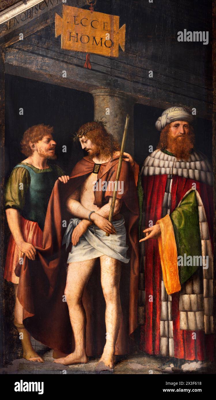 MAILAND, ITALIEN - 7. MÄRZ 2024: Das Renaissancegemälde von Ecce Homo - Cappella della Passione in der Kirche San Giorgio in Palazo von Bernardino Luini Stockfoto