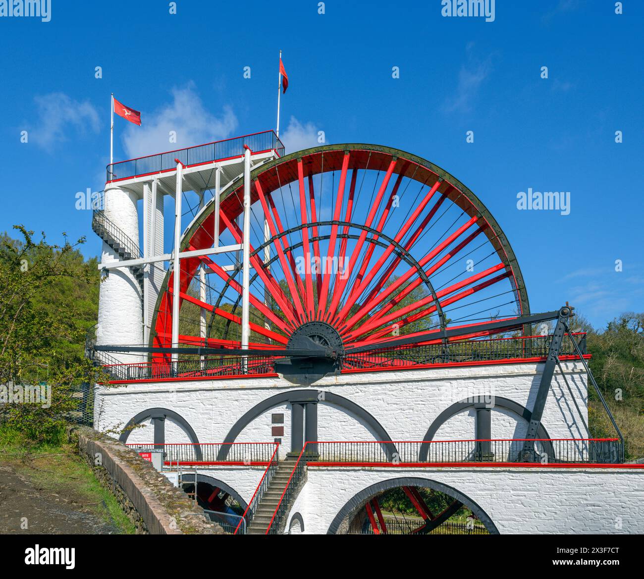 Laxey Wheel. Das Great Laxey Wheel oder das Lady Isabella Wheel, ein riesiges Wasserrad in Laxey, Isle of man, England, Großbritannien Stockfoto