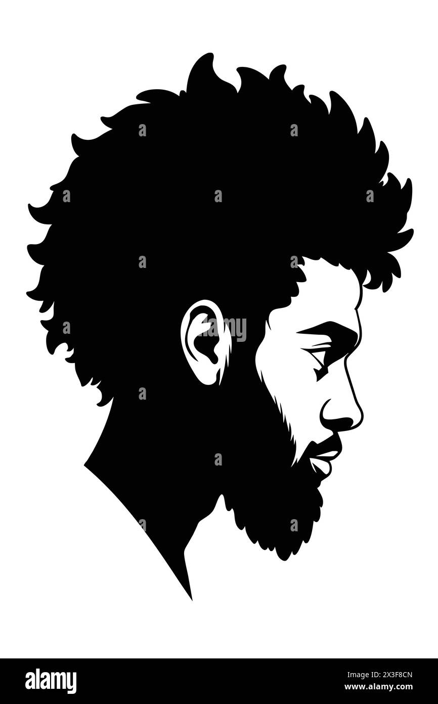 Dreadlocks Frisur, Afro-Haar und Bart. Schwarze Männer afroamerikanisch, afrikanische Profil Bild Silhouette. Mann von der Seite mit Afroharren Stock Vektor
