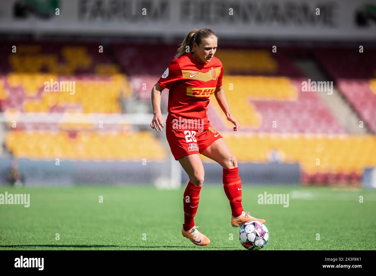 Farum, Dänemark. April 2024. Anna Walter (20) vom FC Nordsjaelland im Spiel Gjensidige Kvindeliga zwischen dem FC Nordsjaelland und Aarhus GF rechts zum Dream Park in Farum zu sehen. (Foto: Gonzales Photo - Dejan Obretkovic). Stockfoto