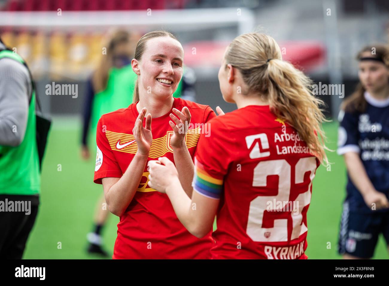 Farum, Dänemark. April 2024. Nikoline Dudek vom FC Nordsjaelland wurde nach dem Gjensidige Kvindeliga-Spiel zwischen dem FC Nordsjaelland und Aarhus GF rechts im Dream Park in Farum gesehen. (Foto: Gonzales Photo - Dejan Obretkovic). Stockfoto