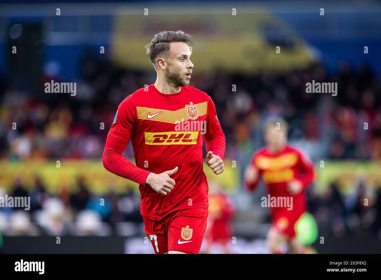 Farum, Dänemark. April 2024. Marcus Ingvartsen (7) vom FC Nordsjaelland wurde während des 3F Superliga-Spiels zwischen dem FC Nordsjaelland und Aarhus GF auf der rechten Seite zum Dream Park in Farum gesehen. (Foto: Gonzales Photo - Dejan Obretkovic). Stockfoto