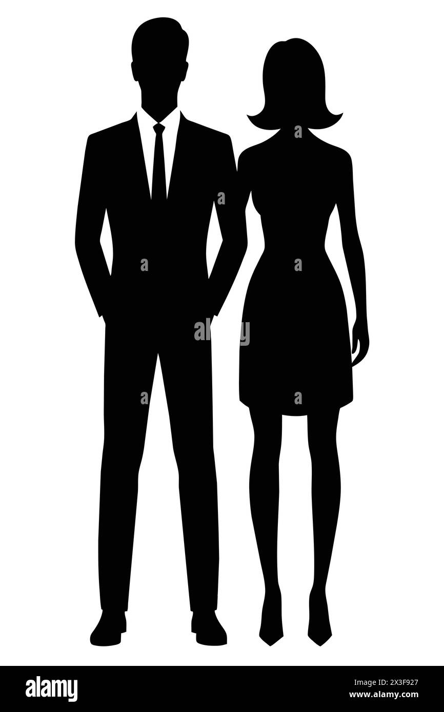 Vektorsilhouetten von Mann und Frau isoliert auf weißem Hintergrund Stock Vektor