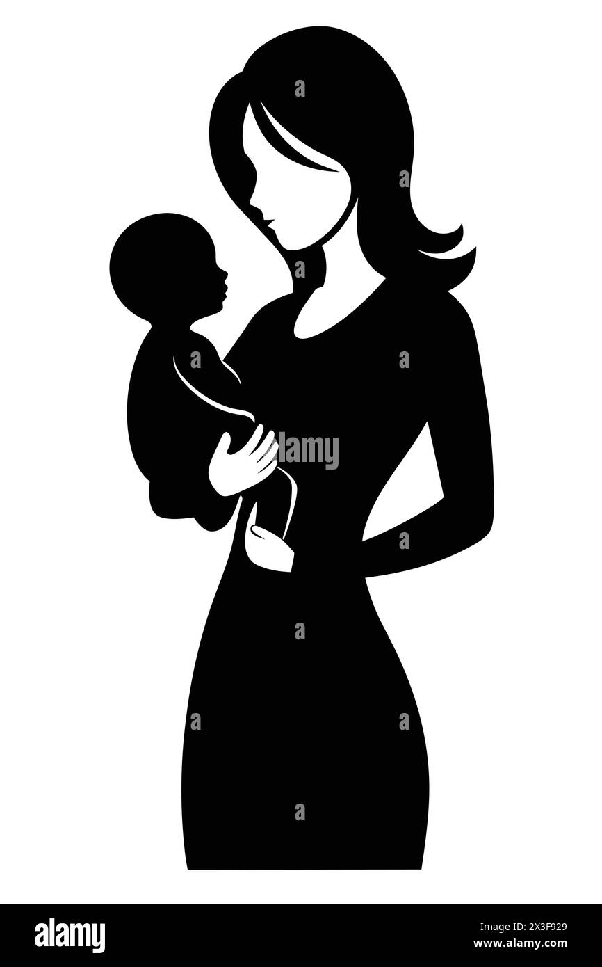 Vektorsilhouette einer Mutter, die ein Baby an den Händen hält Stock Vektor
