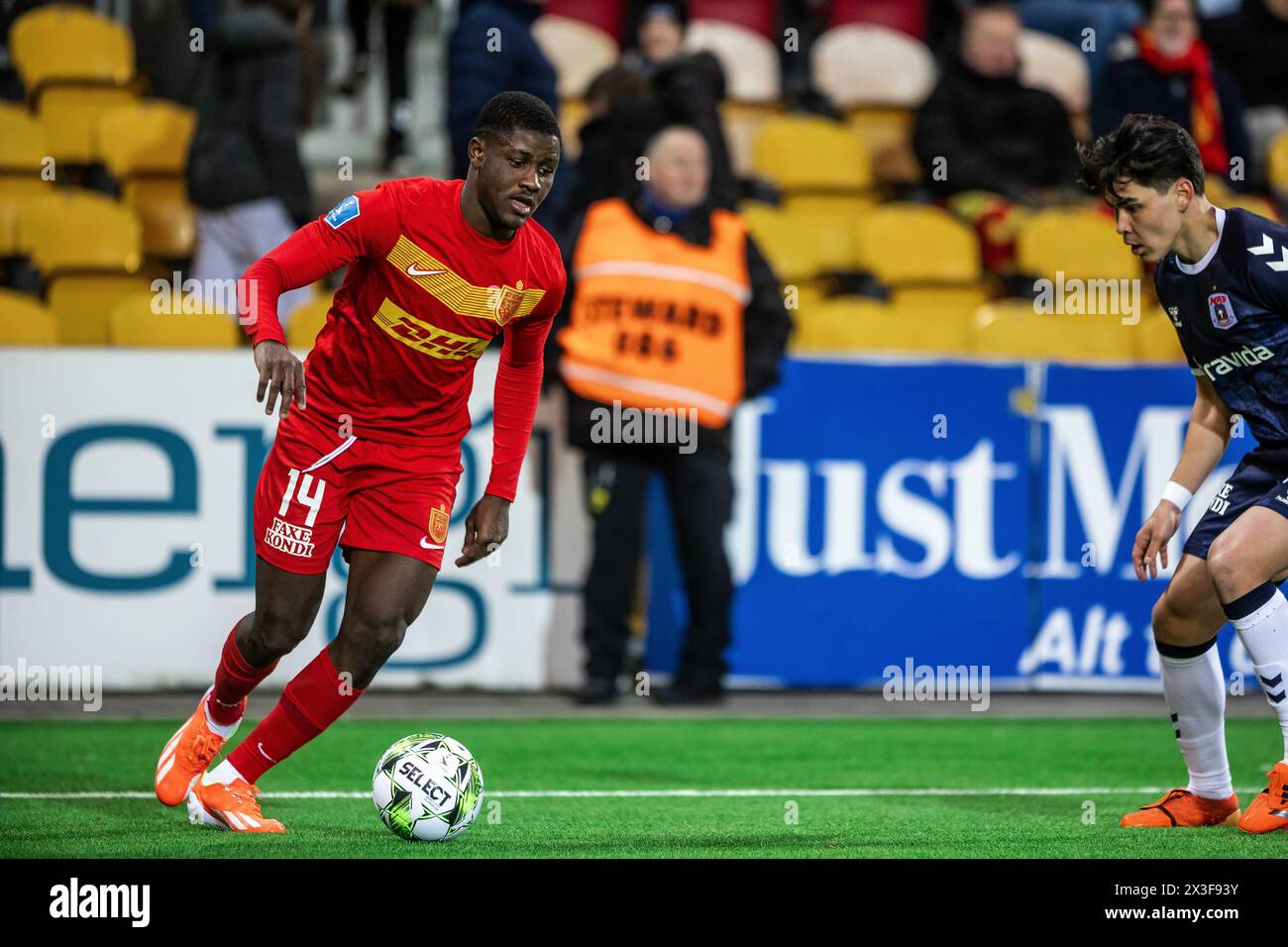 Farum, Dänemark. April 2024. Ibrahim Osman (14) vom FC Nordsjaelland, der während des 3F Superliga-Spiels zwischen dem FC Nordsjaelland und Aarhus GF auf der rechten Seite zum Dream Park in Farum zu sehen war. (Foto: Gonzales Photo - Dejan Obretkovic). Stockfoto