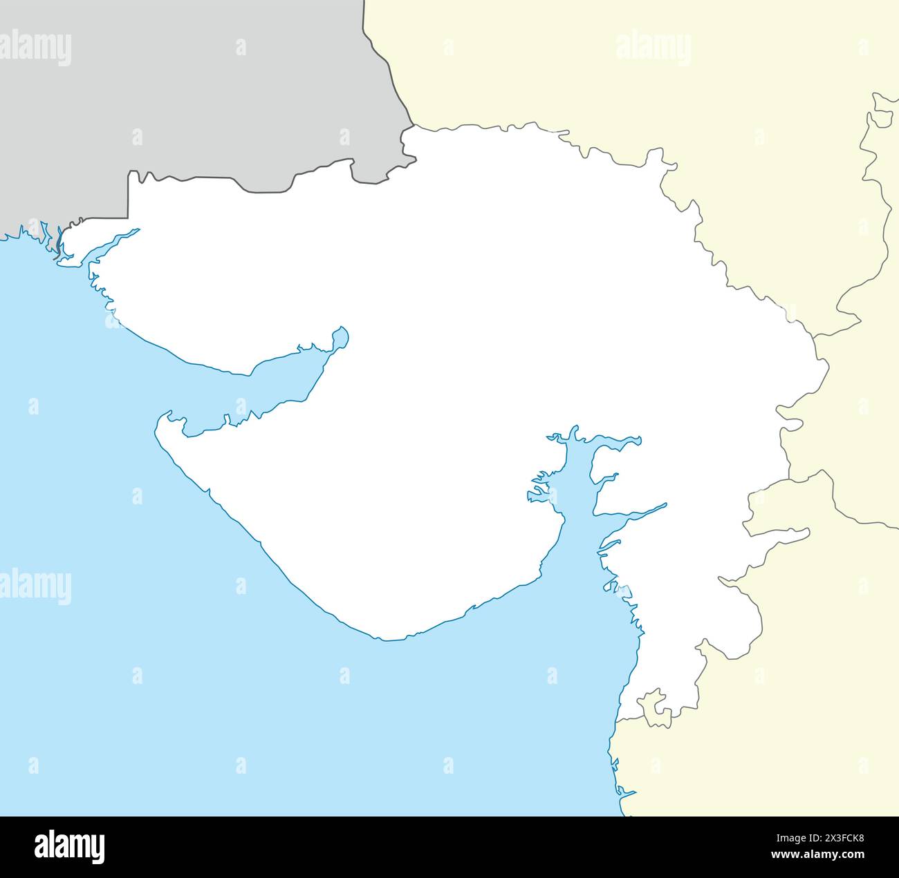 Lageplan von Gujarat ist ein Bundesstaat Indien mit Nachbarstaat und Nachbarland Stock Vektor
