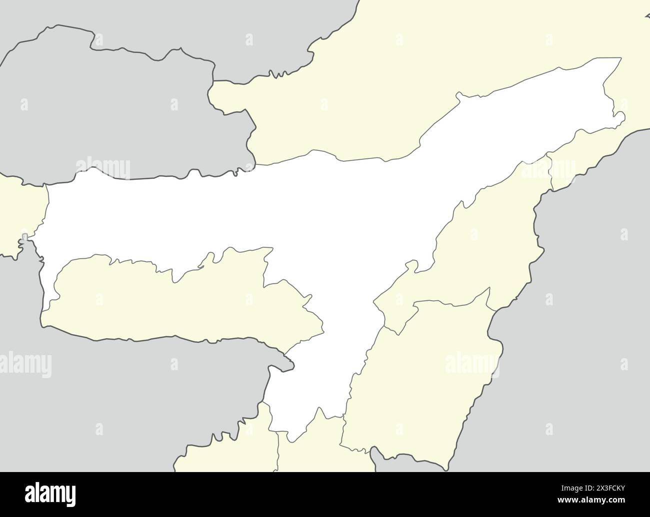 Die Lagekarte von Assam ist ein Bundesstaat Indien mit Nachbarstaat und Nachbarland Stock Vektor
