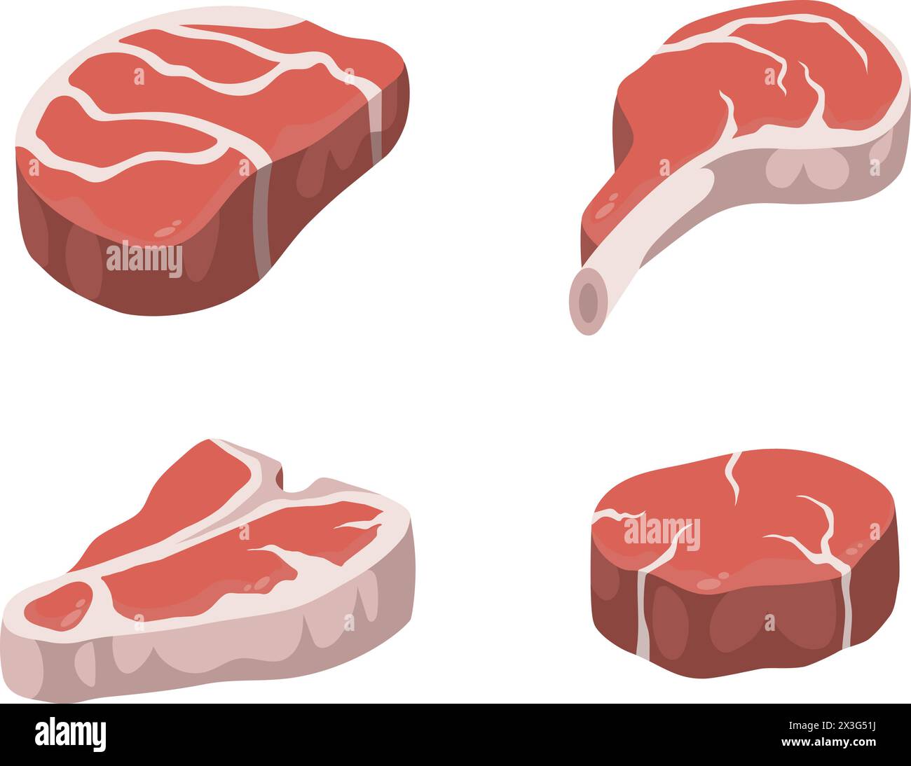 Realistische Steaks. Vektor. Isoliert auf weißem Hintergrund. Stock Vektor