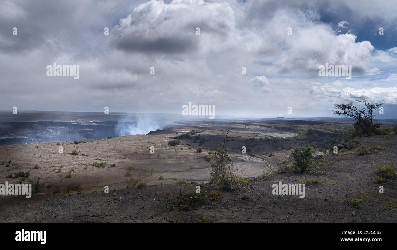 Rauch steigt aus der carter im Hawaii Volcanoes National Park. Stockfoto
