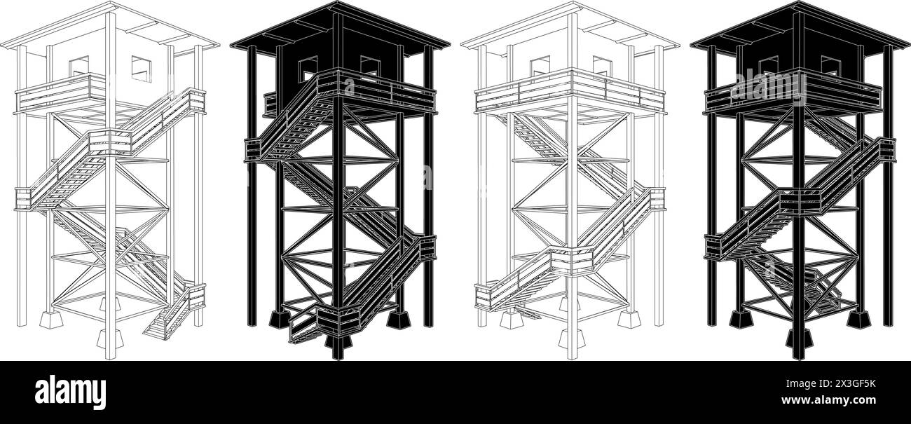 Hölzerner Wachturm Vektor. Abbildung Der Konstruktionsstruktur Isoliert Auf Weißem Hintergrund. Stock Vektor
