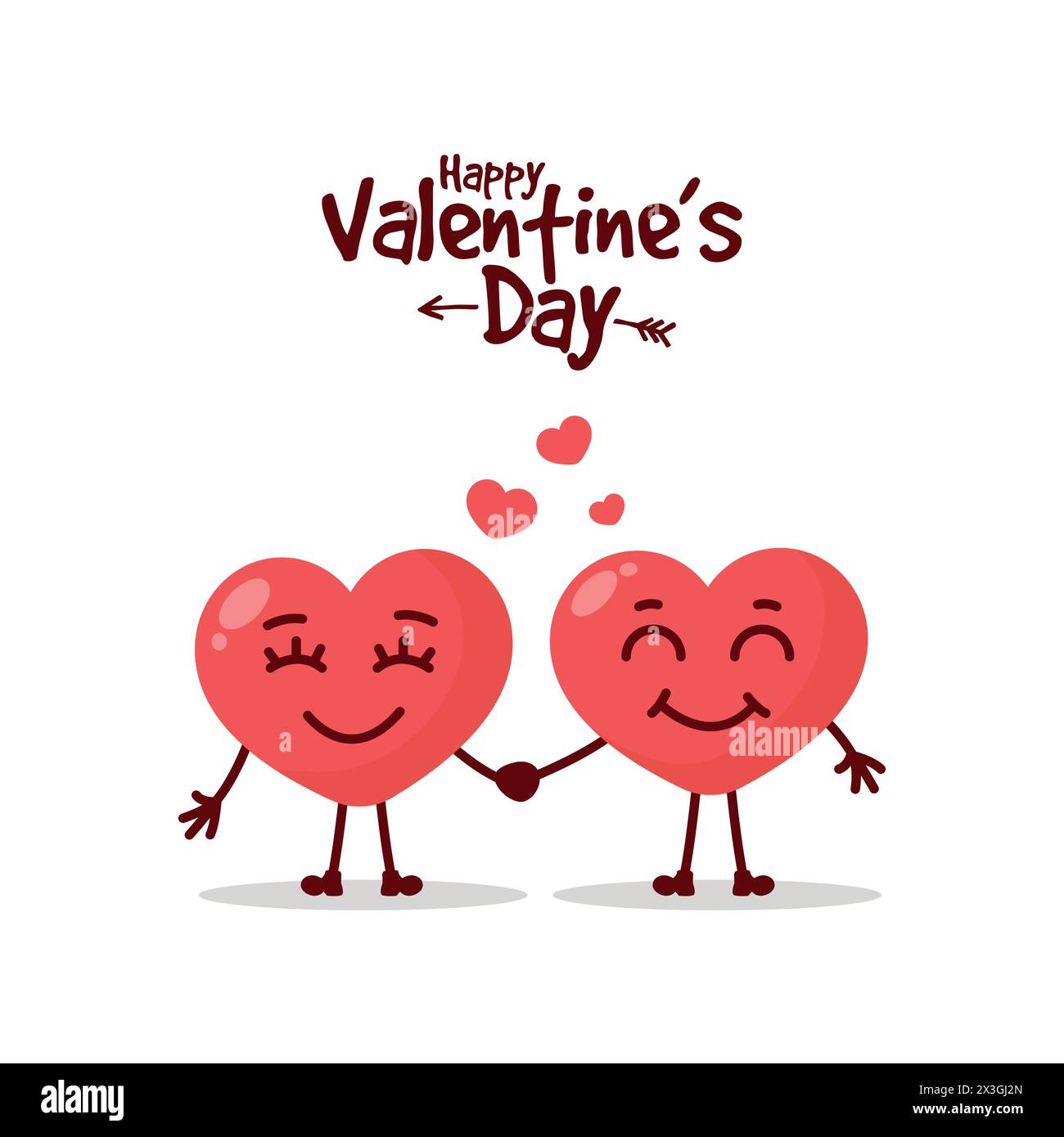 Zwei fröhliche Herzen auf weißem Hintergrund. Cartoon Heart Kollektion. Frohes Valentinstag-Banner, Poster, Postkarte, Flyer. Vektordarstellung. Stock Vektor