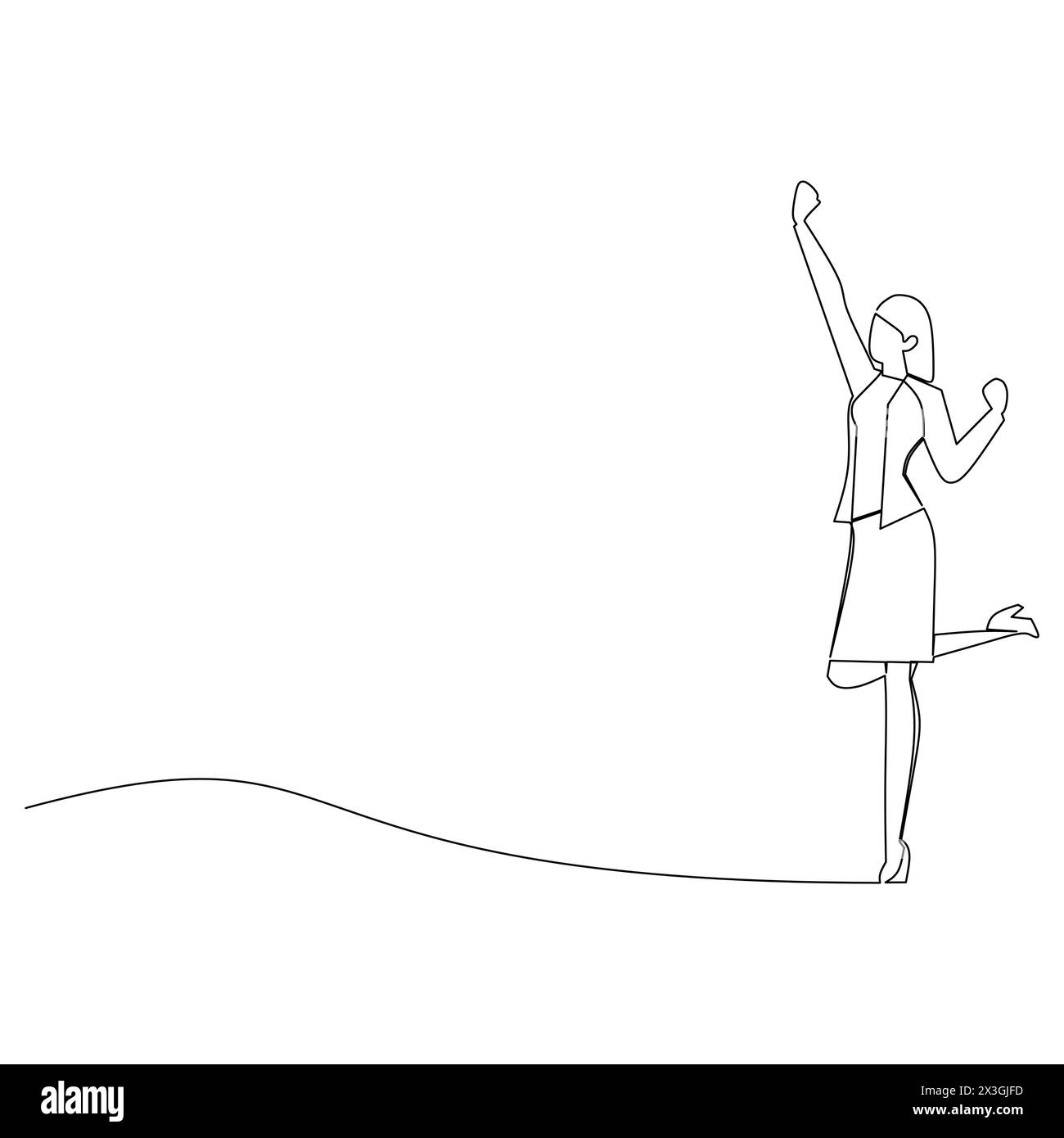 Fortlaufende Linienzeichnung einer Frau, die ihre Hand zum Himmel hebt. Erfolgreiche Mitarbeiter im Bereich Business Conceptual Design. Stock Vektor