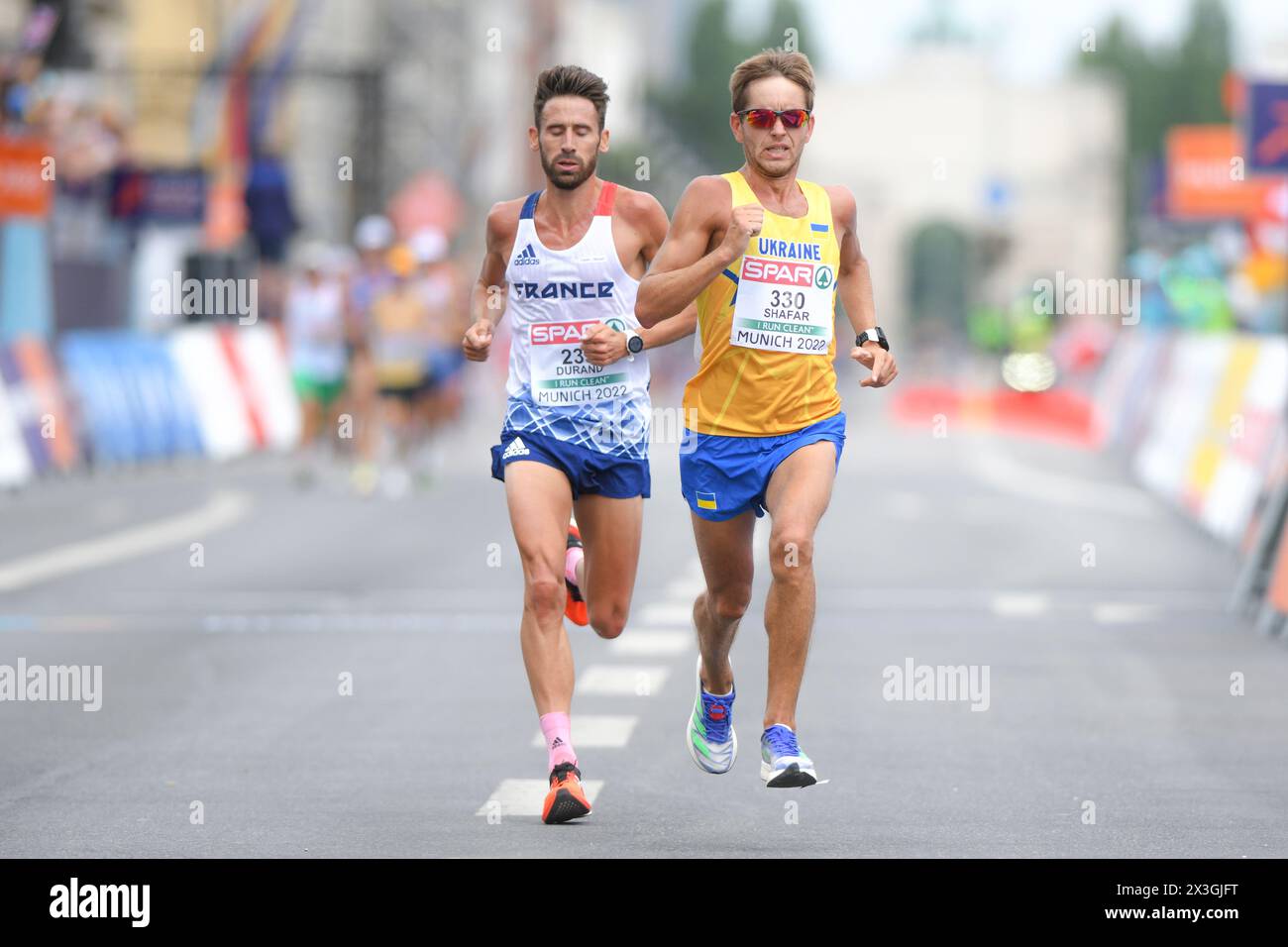 Vitaliy Shafar (Ukraine), Yohan Durand (Frankreich). Herren Marathon. Europameisterschaften München 2022. Stockfoto