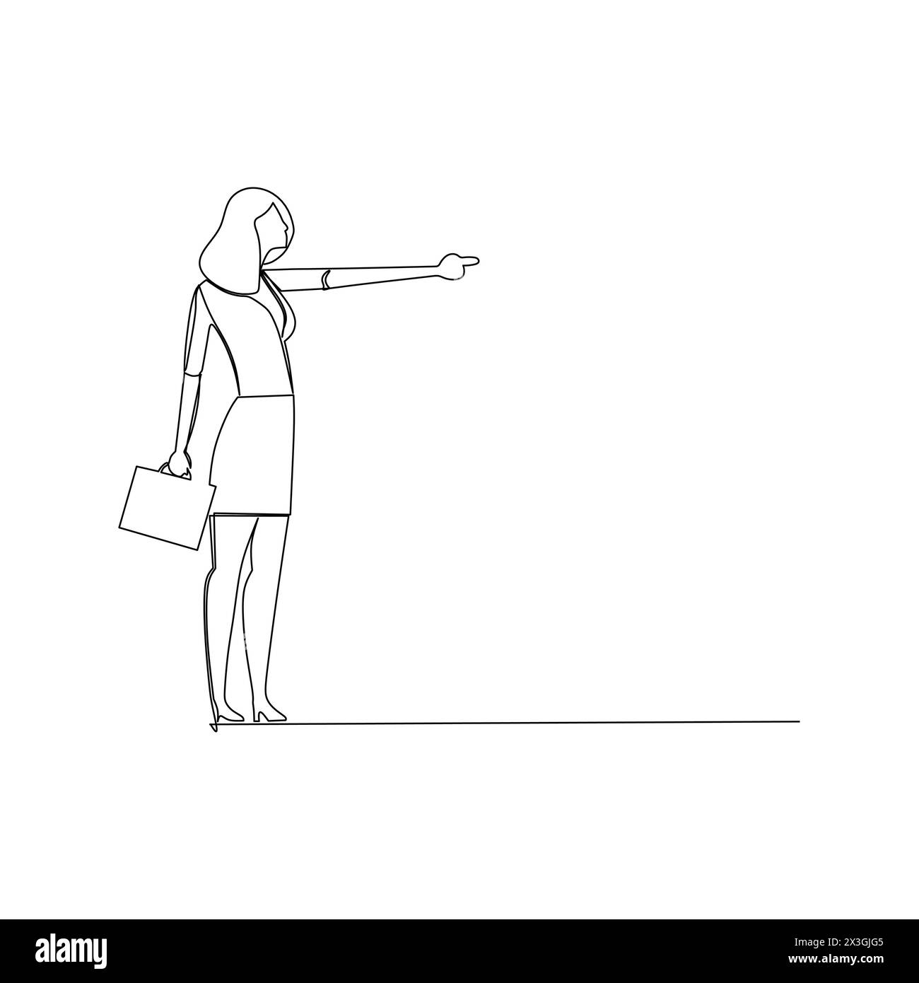 Geschäftsfrauen zeigen mit dem Finger auf etwas. Konzept und Illustration für das Management von Geschäftszielen. Handgezeichnetes Design mit fortlaufender Linienzeichnung Stock Vektor