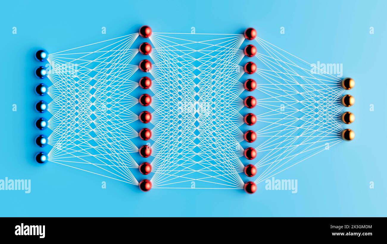 Künstliche Intelligenz neuronale Netzschichten, konzeptuelle Illustration. Stockfoto