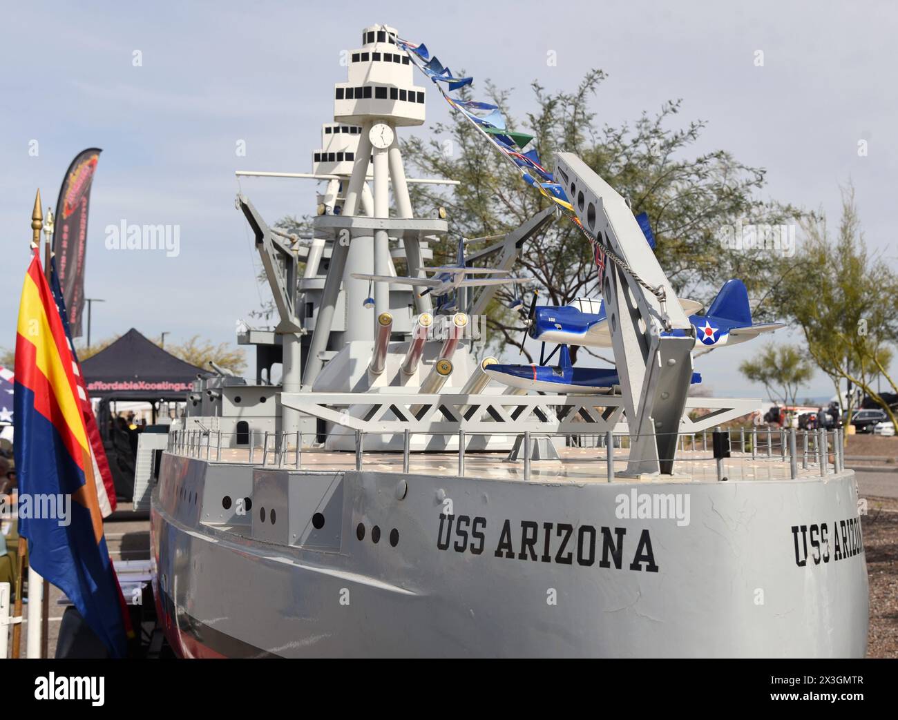 Modell des Schlachtschiffs Arizona, das am 7. Dezember 1941 in Pearl Harbor versenkt wurde Stockfoto