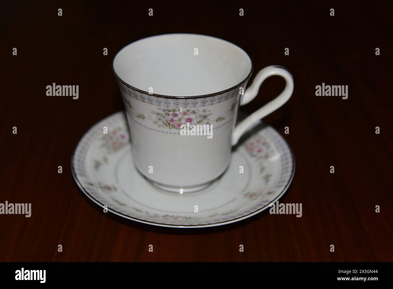 Tasse und Untertasse aus feinem porzellan Stockfoto