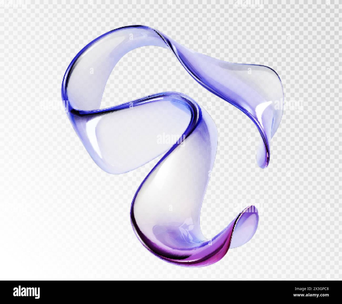 Abstraktes transparentes Flüssigglas-Band. Realistische Vektorillustration der holographischen schwankenden Wellenform des blauen und lila Spektrums. Irisierender Dynami Stock Vektor