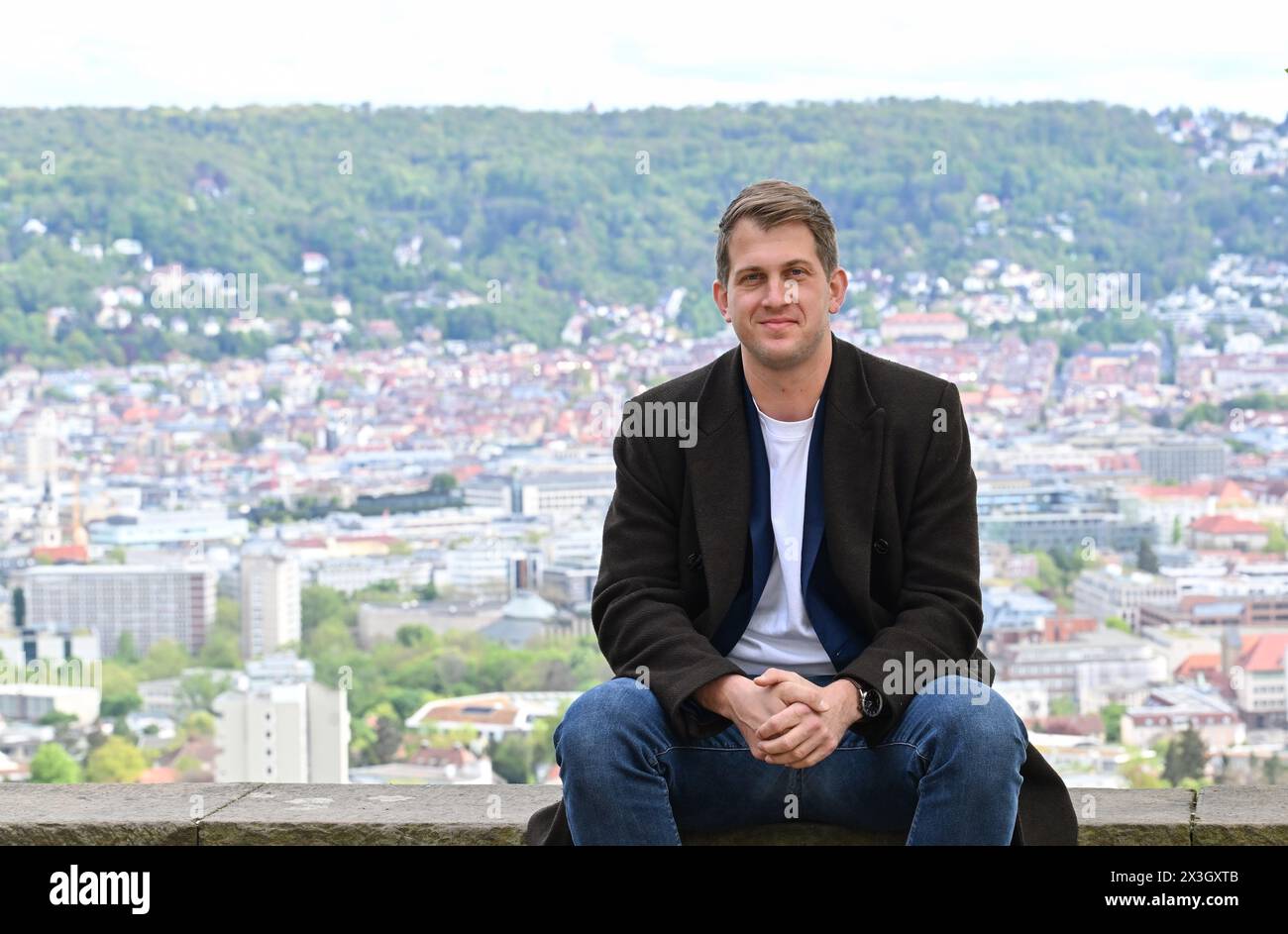 Stuttgart, Deutschland. April 2024. Michael Bloss (Allianz 90/die Grünen), Mitglied des Europäischen Parlaments, Bild in Stuttgart. Quelle: Bernd Weißbrod/dpa/Alamy Live News Stockfoto