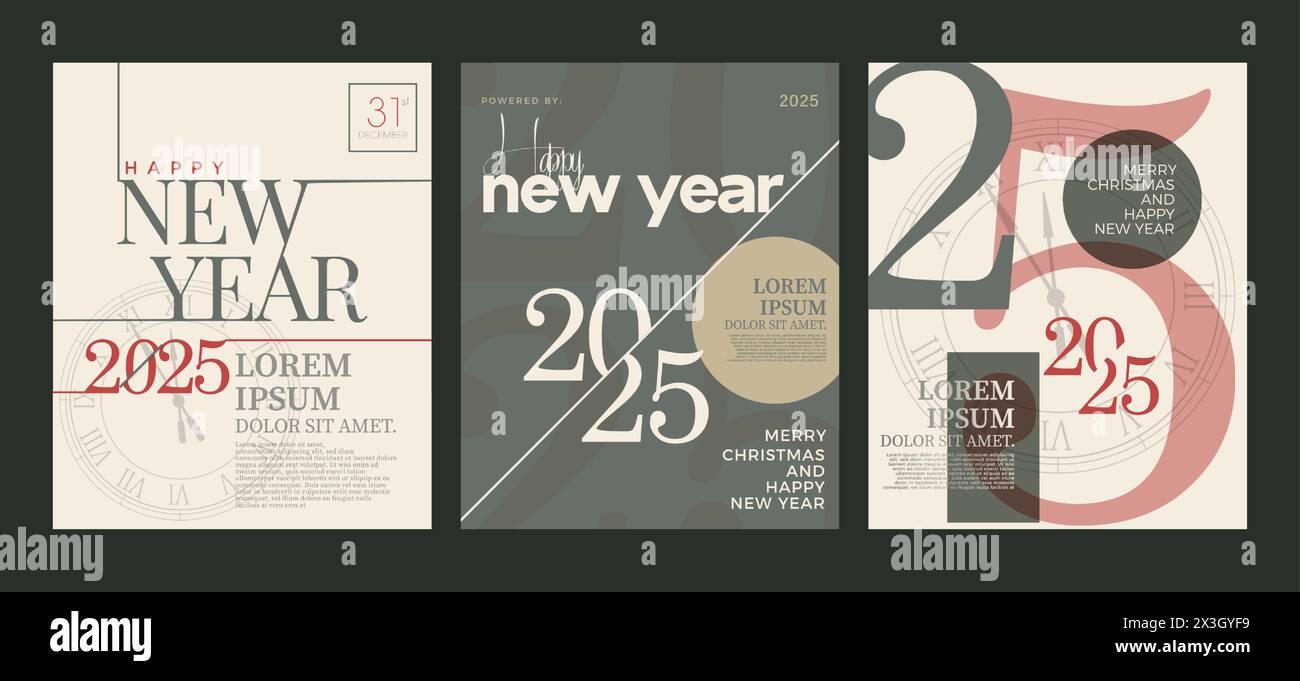Happy New Year 2025 – klassisches Posterdesign mit Vintage-Hintergrund. Premium-Vektor-Design für Flyer, Poster und Social-Media-Beiträge. 2025 Vektor. Stock Vektor