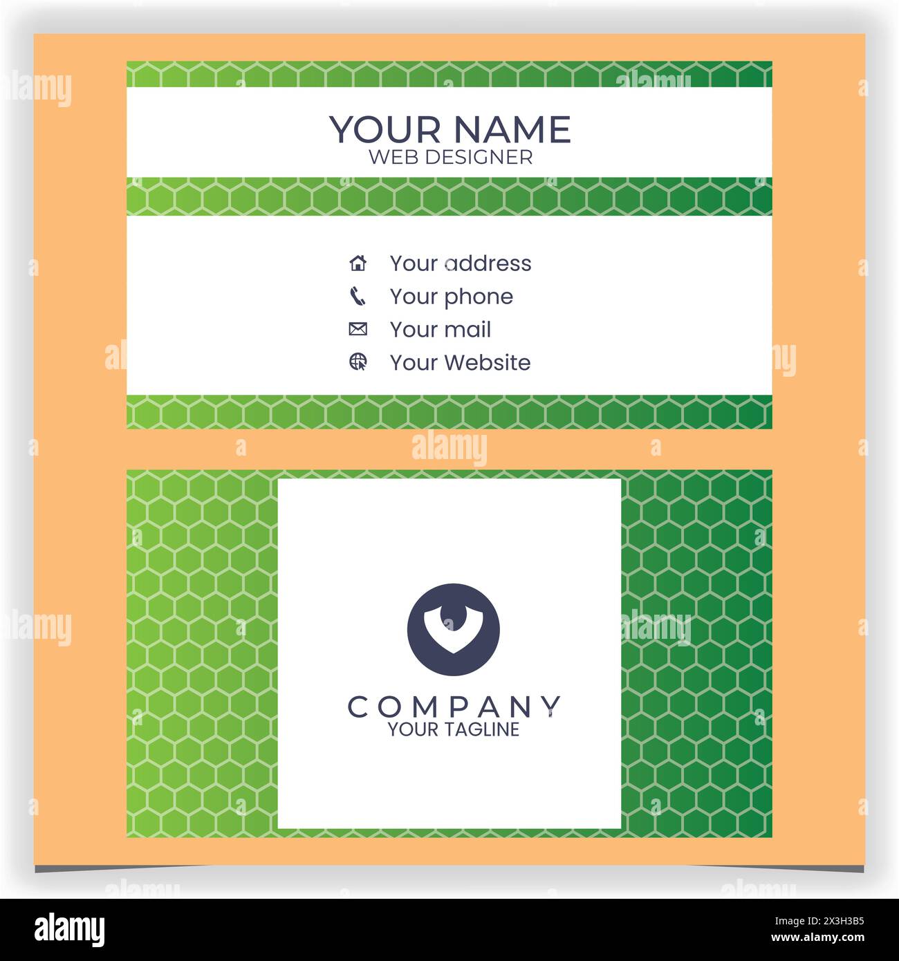 Sechseckiges grünes Design für Visitenkarten Stock Vektor