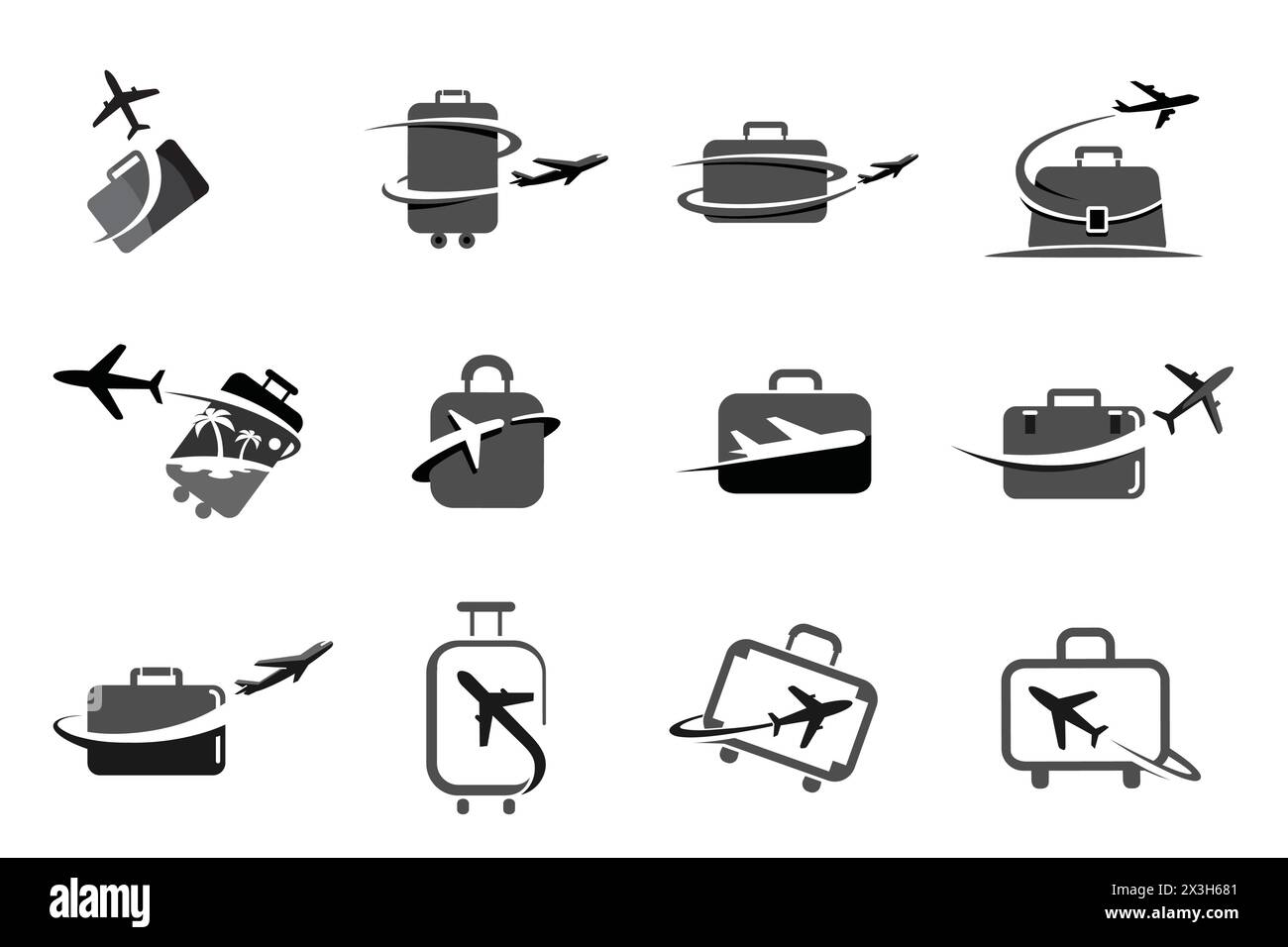 Kreative Flugzeug- & Koffer Taschen Sammlung Set Logo Vektor Symbole Design Illustration Stock Vektor
