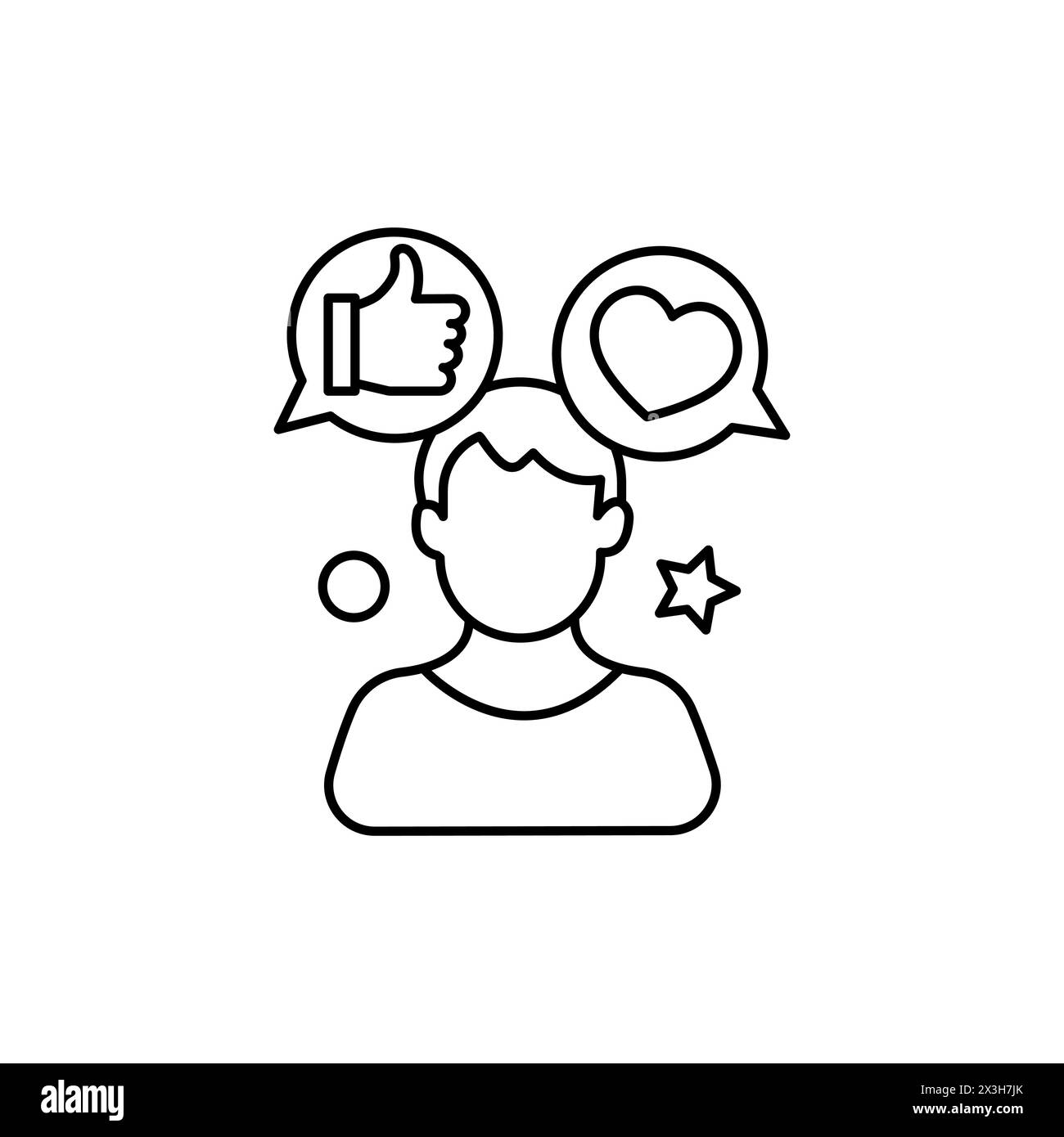 Symbol für Social-Media-Spezialisten. Zeichen für Medieneinfluss. Symbol für Social Blogger. Abbildung für Web- und mobile App. Symbol „Linienstil Einfluss auf Person“. Stock Vektor