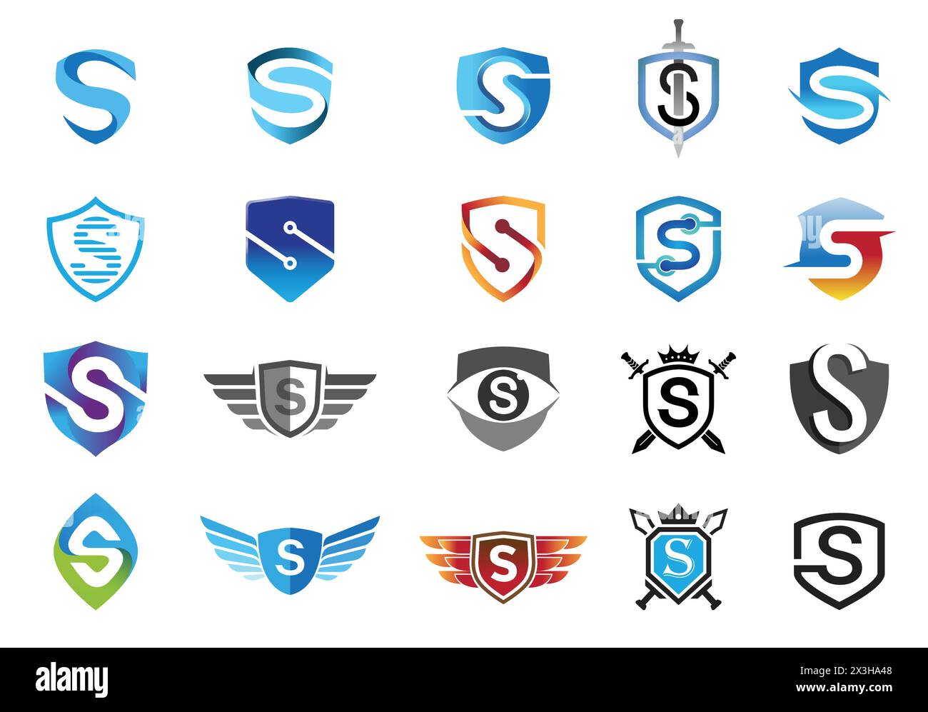 Creative Shield & Security Symbol Letter S Collection Logo Vektor Icons Design Illustration Stock Vektor