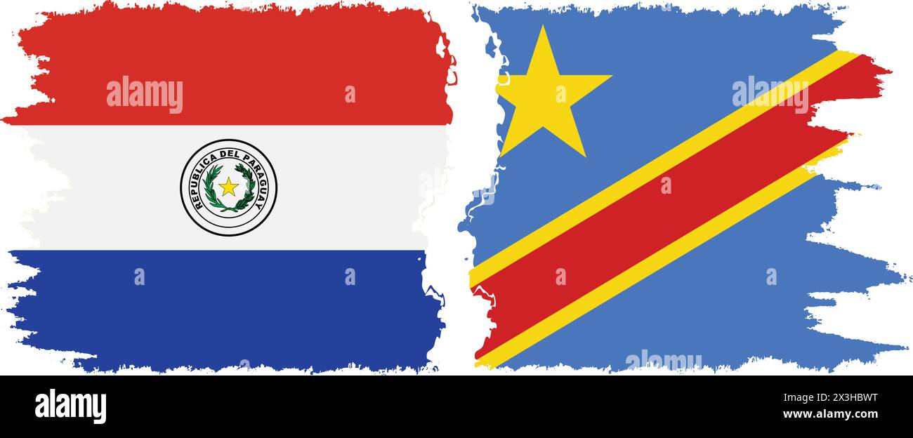 Kongo - Kinshasa und Paraguay Grunge Flags Verbindung, Vektor Stock Vektor