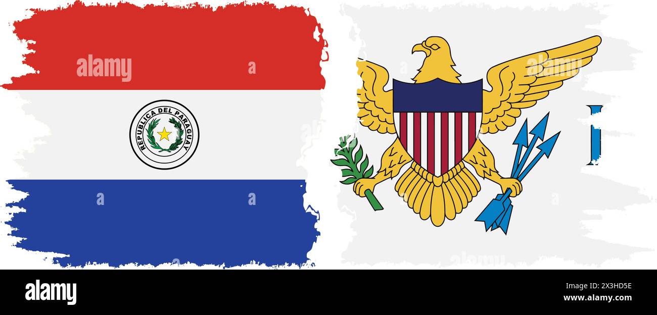 United States Virgin Islands und Paraguay Grunge Flags Verbindung, Vektor Stock Vektor