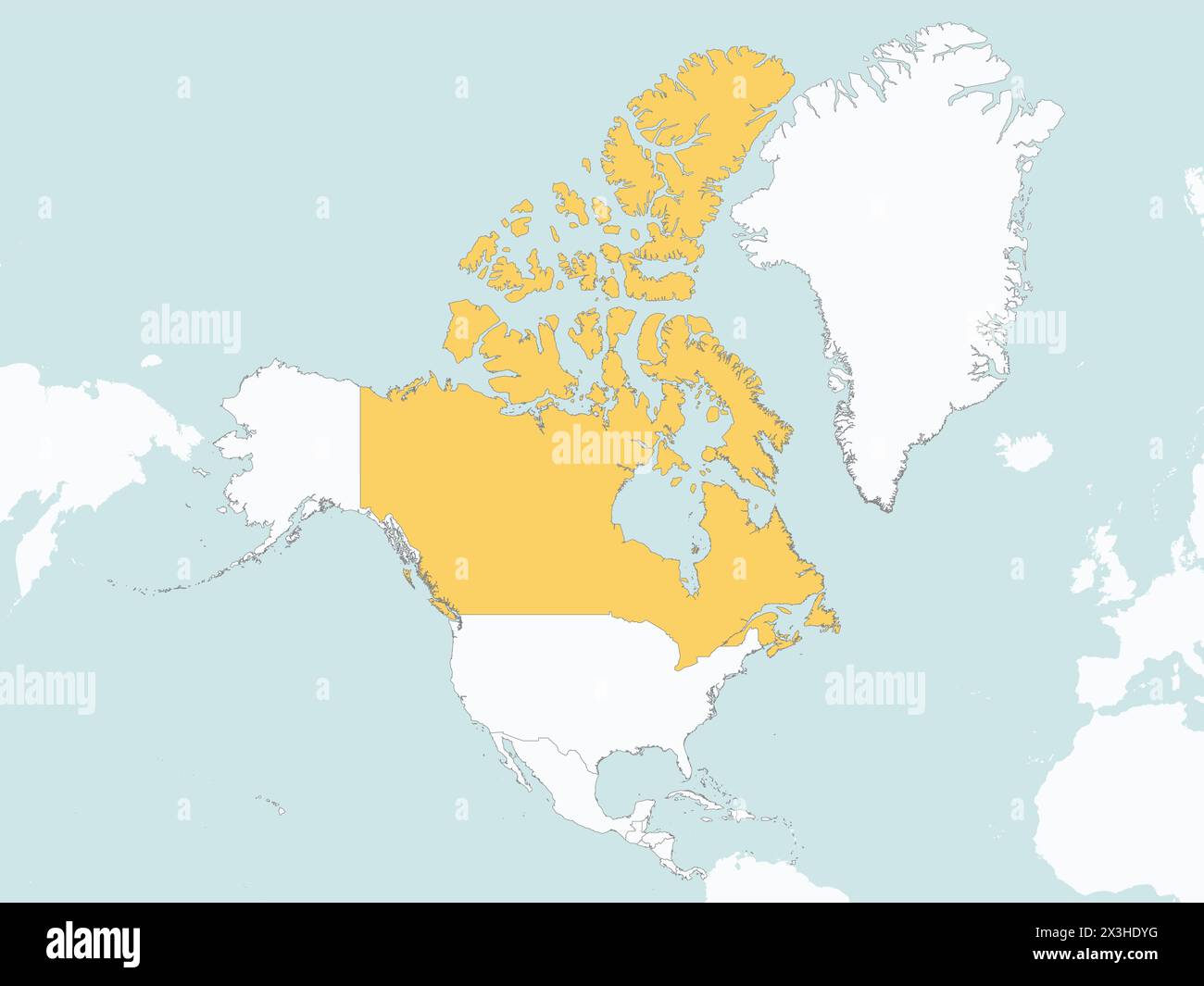 Orangefarbene Karte KANADAS innerhalb der weißen Karte des nordamerikanischen Kontinents Stock Vektor