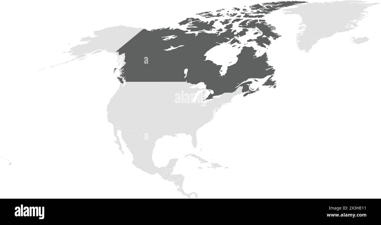 Dunkelgraue Karte KANADAS in hellgrauer Karte des nordamerikanischen Kontinents Stock Vektor