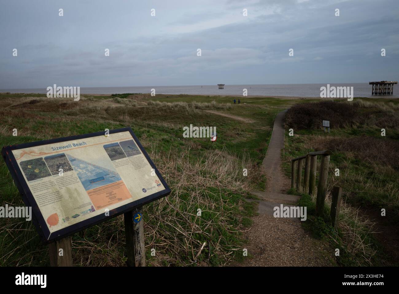 Sizewell Beach Informationstafel Stockfoto