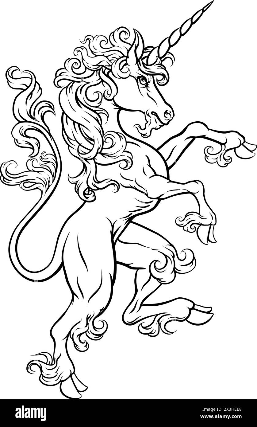 Einhorn Horse Crest zügelloses heraldisches Wappen Stock Vektor