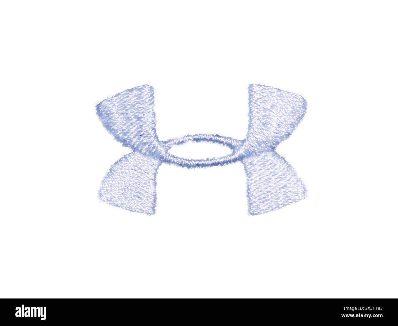 Ocala, Florida 2-22-2024 auf Textil genäht, Produktaufnahme. Ist ein US-amerikanisches Sportbekleidungsunternehmen, das Schuhe und Bekleidung isoliert auf weiß herstellt Stockfoto