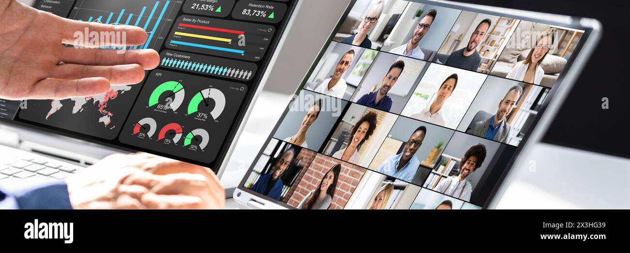 Hybrid Virtual Conference mit Video Screen Work Conferencing Stockfoto