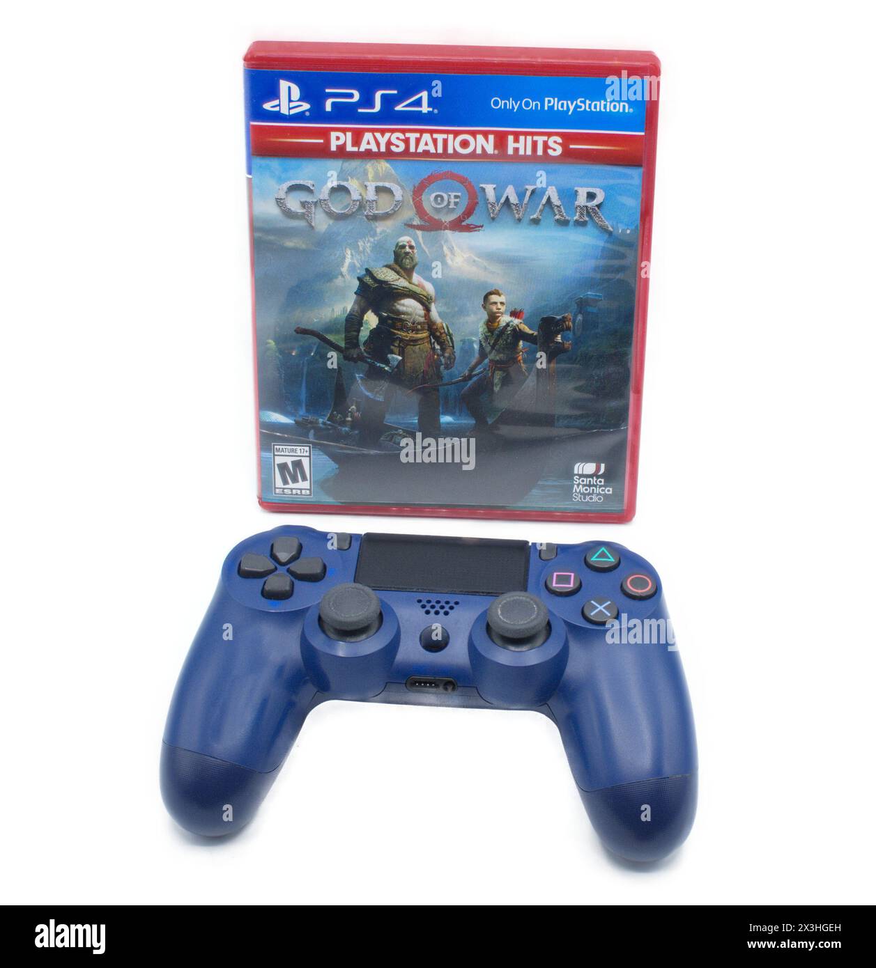 Ocala, FL 2-18-2024 God of war 1 One Original, das neue exklusive Sony PlayStation Four 4 und Five 5 Spiel mit Dual Sense Controller. Kratos und sein so Stockfoto