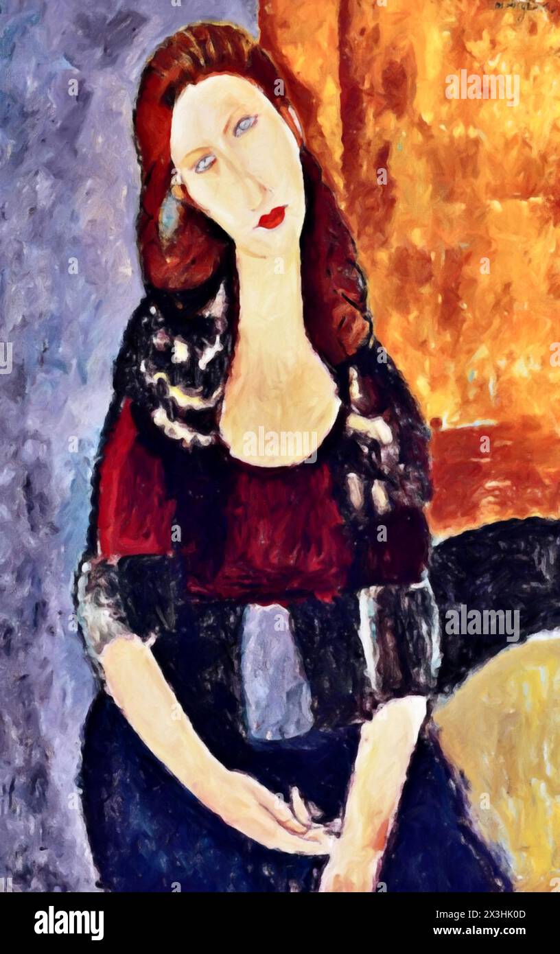 Porträt von Jeanne Hebuterne, 1918 (Gemälde) des Künstlers Modigliani, Amedeo (1884–1920) Italienisch. Stock Vektor