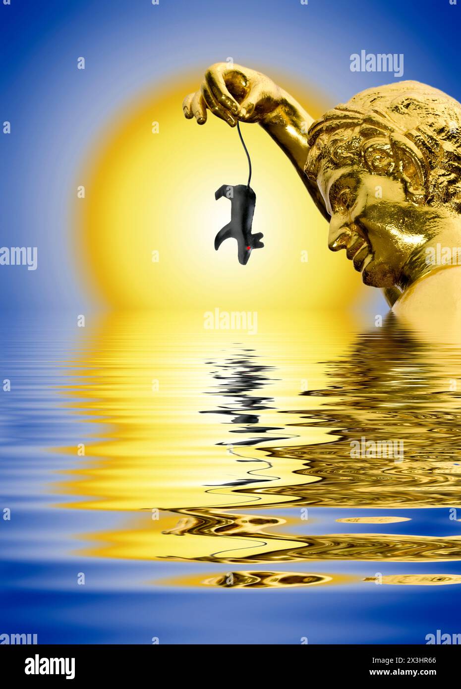 Goldskulptur, großer Garten im Herrenhaeuser Gaerten Garten, Herrenhausen, Hannover, Niedersachsen, Deutschland, Europa, digital verändert Stockfoto