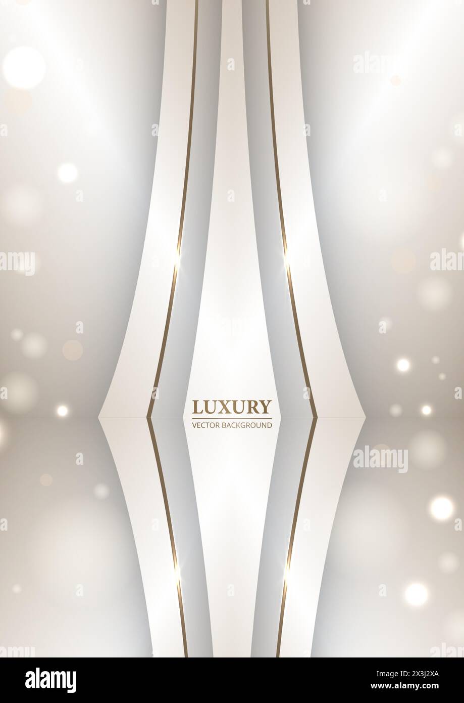 Abstrakter vertikaler 3D-Hintergrund mit Bokeh-Effekt und glitzernden goldenen Kurvenlinien. Elegante Vektor-Hintergrundvorlage für Auszeichnung, Cover Stock Vektor