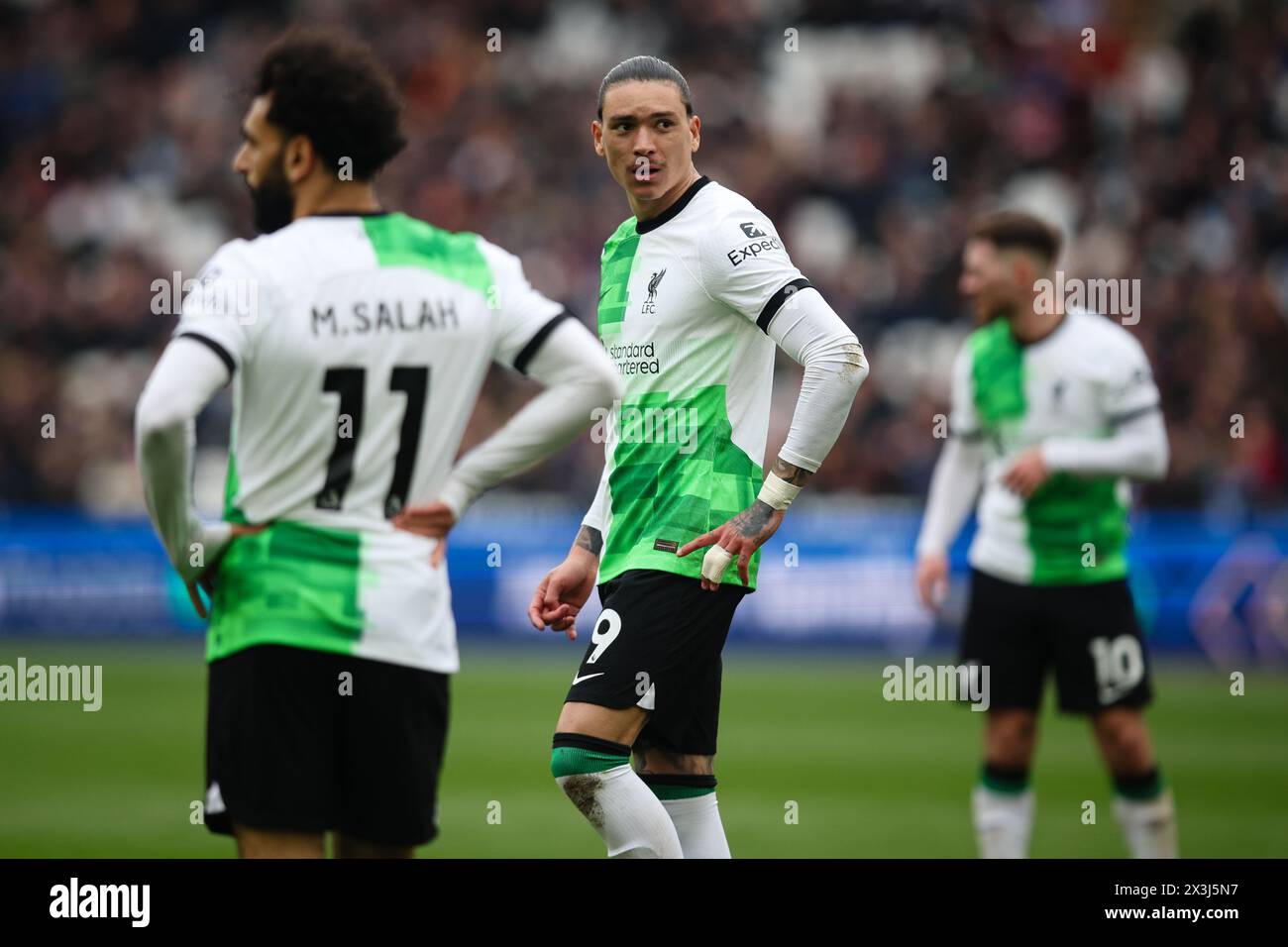 LONDON, Großbritannien - 27. April 2024: Darwin Nunez aus Liverpool reagiert während des Premier League-Spiels zwischen West Ham United FC und Liverpool FC im London Stadium (Credit: Craig Mercer/Alamy Live News) Stockfoto